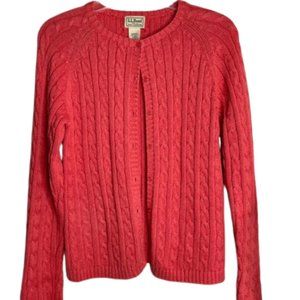 L.L. Bean Coral Cotton Double L Cable Cardigan - S
